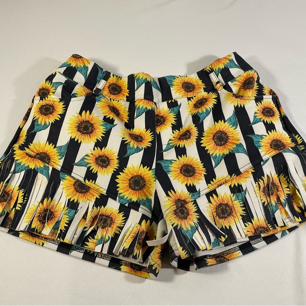 Crazy Train Sunflower Stripe High Waist Shorts - Yellow & Black